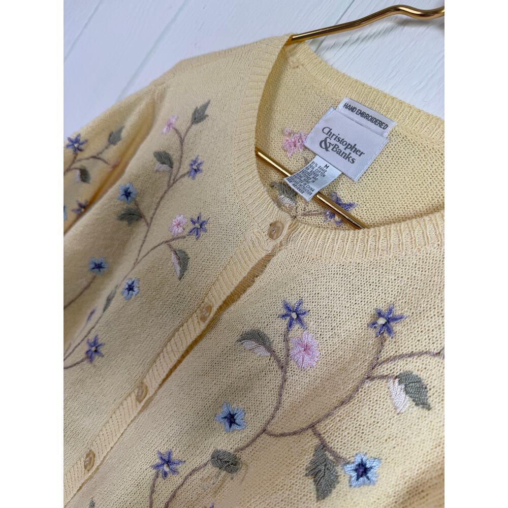 Vintage Christopher & Banks Hand Embroidered Floral Cardigan Sweater Medium - Picture 7 of 7